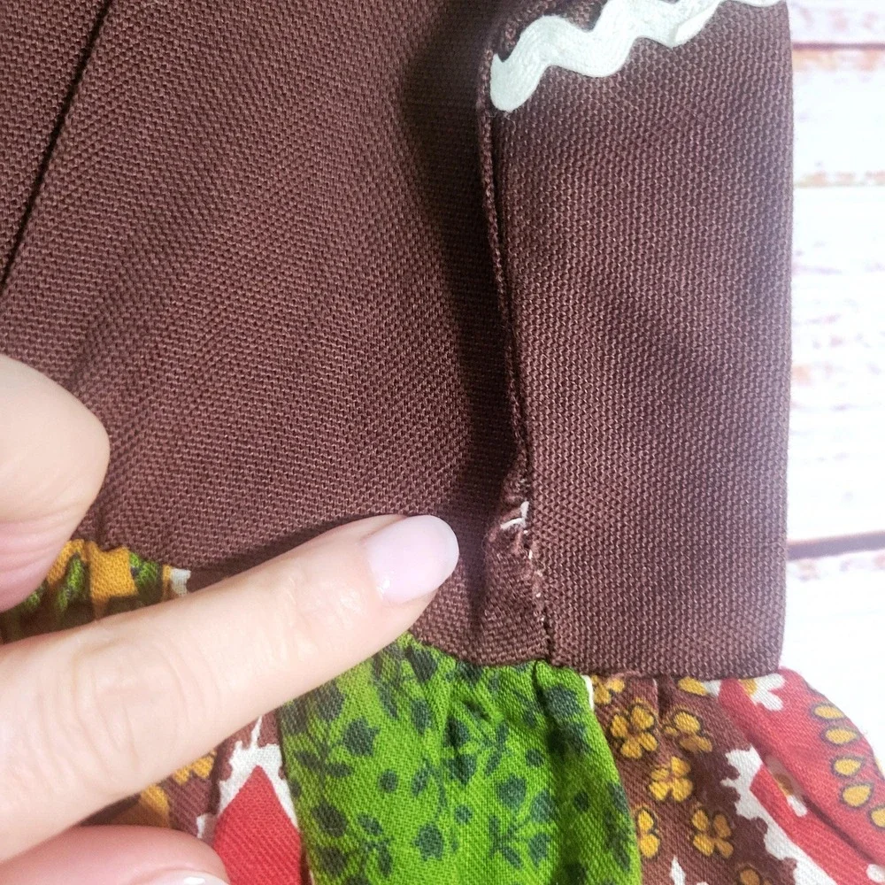 Vintage Girls Patchwork Peasant Dress (Unfinished) 1960s/70s Brown Green Calico